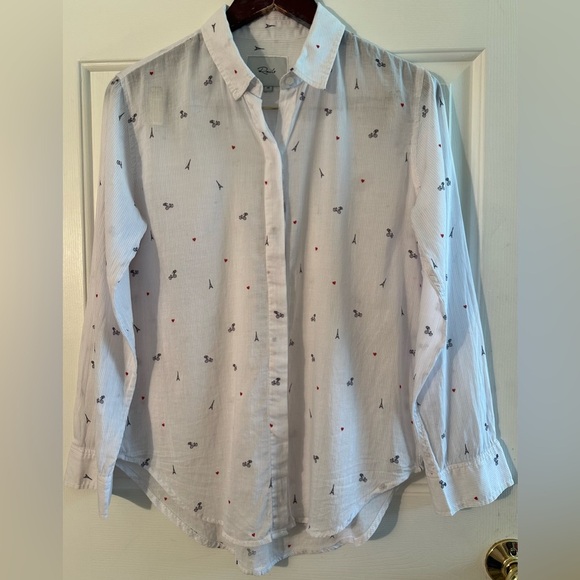 RAILS XS Taylor Little Paris Motif White Pinstripe Eiffel Tower Bicycle Whimsy - Picture 2 of 14